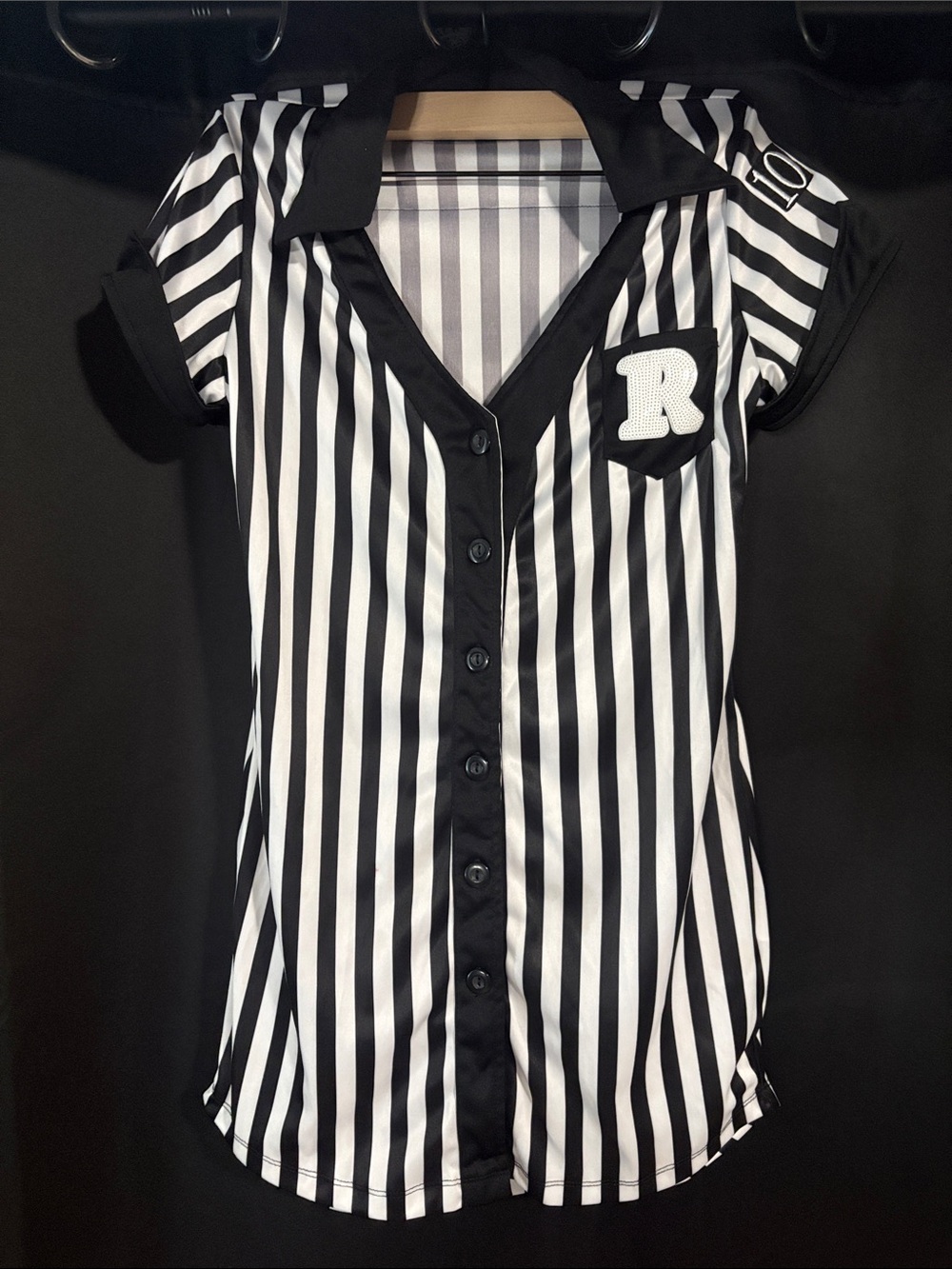Spirit Halloween Black & White Striped Button-Down Referee Dress